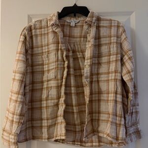 Old Navy Cream and Tan Checkered Shirt